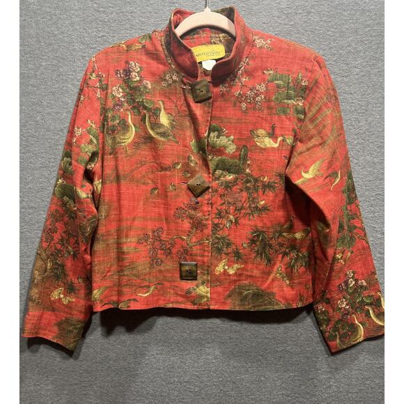 Vintage Painted Pony Jacket Tapestry Birds Floral 3 Button Cotton Womens Size M - Picture 1 of 10